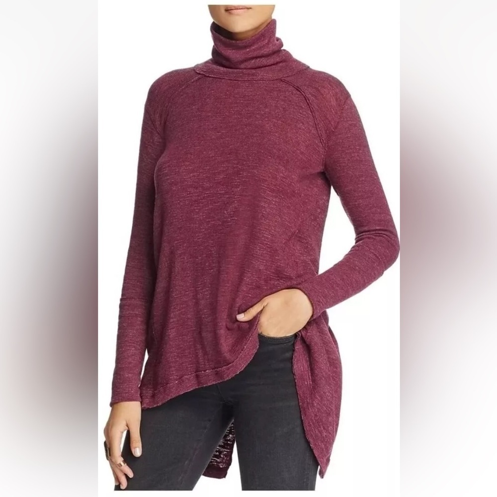 We The Free Free People Women's Red  Knit Split Back Turtleneck Top Smal